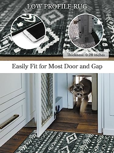 Lahome Boho Moroccan Throw Rug,Washable Black White 2X3 Entryway Rug Non Slip,Low-Pile Soft Bath Mat Rustic Tribal Kitchen Farmhouse Rugs For Entry Front Door thumb #3