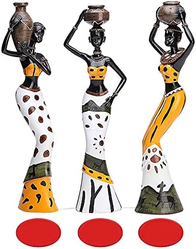 3 Pack African Sculpture,7.5" Women Figure Girls Tribal Lady Figurine Statue Decor Collectible Art Piece Human Decorative Home Black Figurines Creative Vintage Gift Crafts Dolls Ornaments
