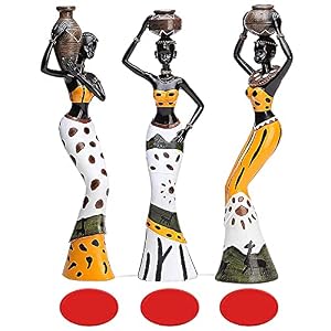 Rayberro 3 Pack African Women Sculpture, 7.5″ Exotic Tribal Lady Figurine, Black Statue Home Office Decor, Vintage Collectible Art Crafts Desktop Ornaments Decorations Gift (Yellow)