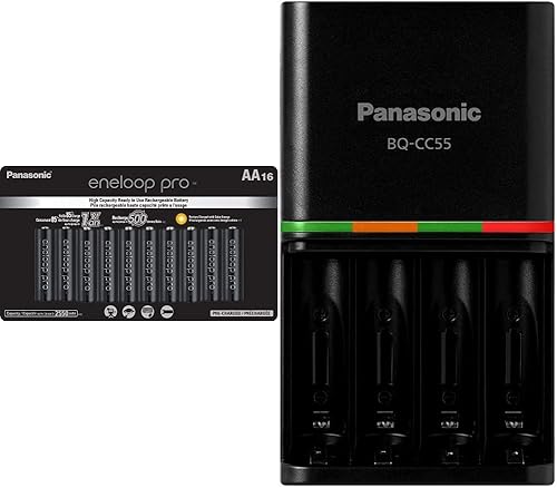 Eneloop Panasonic BK-3HCCA16FA pro AA Baterías recargables precargadas Ni-MH de alta capacidad, paquete de 16 y batería recargable avanzada