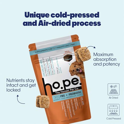 Image of Hope Pre & Probiotics Supplement for Dogs - 60 Chicken hoplets | Tasty Pet Chews with Hing for Absolute Gut Health, Gas, Itching, Scratch Relief | Coldpressed| Air-Dried | Honest Pet Co