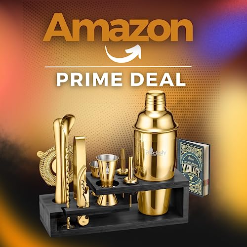 Rocksly Mixology Bartender Kit And Cocktail Shaker Set For Drink Mixing | Mixology Set With 10 Bar Set Tools And Bamboo Stand Makes It The Perfect Home Cocktail Kit | Complete Bartender Kit (Gold) #TOP1