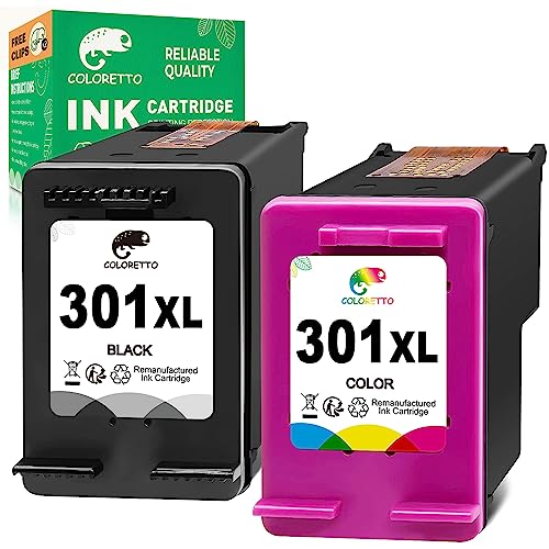 COLORETTO 301XL Remanufacturado para HP 301 XL Cartuchos de Tinta para Deskjet 1000 1010 1050 1510 2050 2050A 2510 2540 3050 Envy 4500 4502 4503 5530 Officejet 2620 2622 4630 4632 (1 Negro 1 Tricolor)