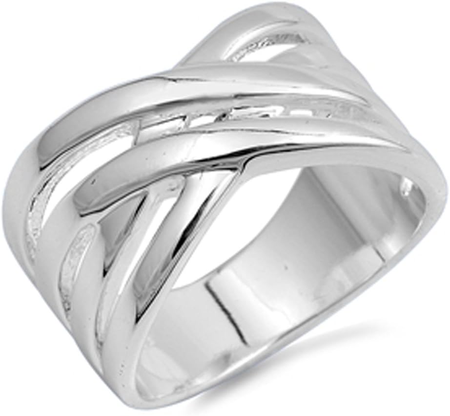Criss Cross Infinity Knot Wide Ring New .925 Sterling Silver Band Sizes 6-12