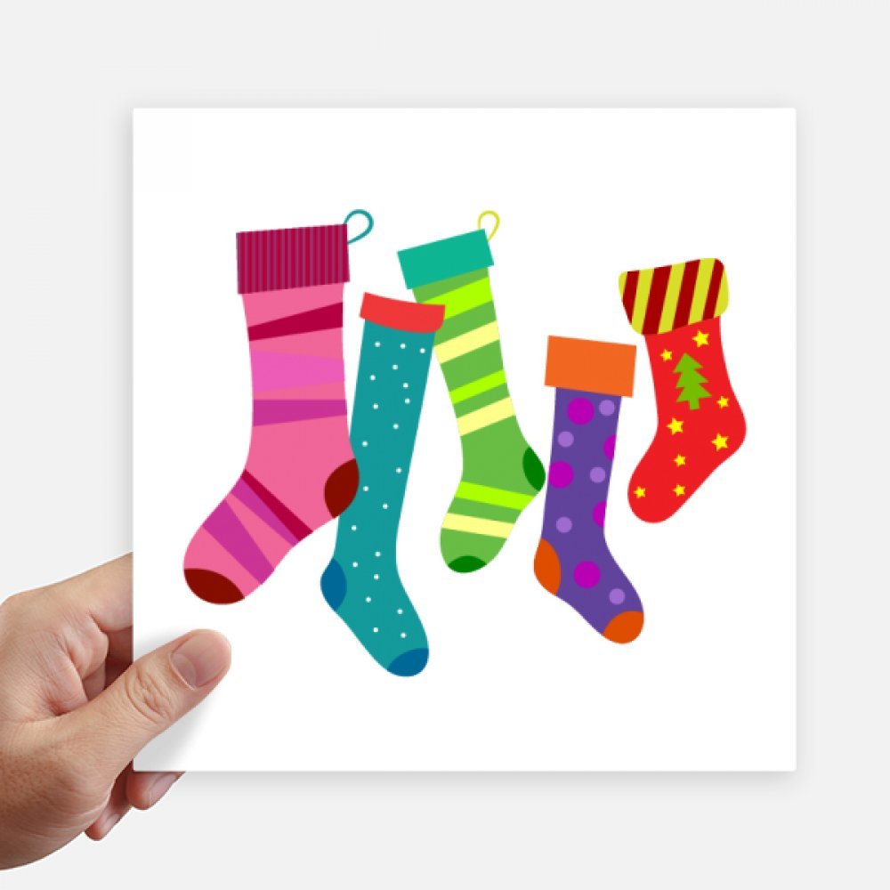 Pegatinas Feliz Navidad medias coloridas cuadradas de 20 cm decorativas de pared pack de 4