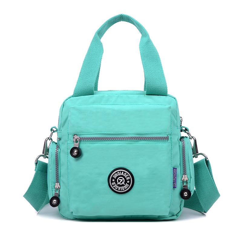 Women Nylon Handbags Top-handle Messenger Bags Travel Solid Casual Tote Crossbody Bag Female Shoulder Bag (Emerald green)