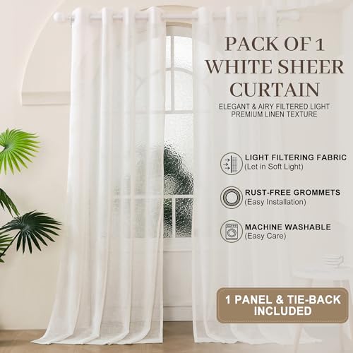 Image of Story@Home Sheer Curtains 8 Feet Long Set of 1 | Net Semi Transparent Curtain | Solid Printed | Semi Long Door Curtain for Living Room, Bedroom | (118 X 242 cm, Off White)