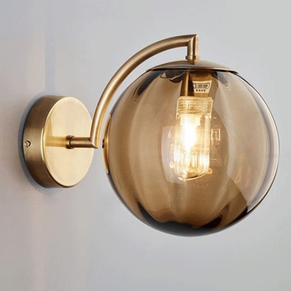 Iluminación LED para sala de estar con lámpara de pared de hierro forjado y cristal ámbar