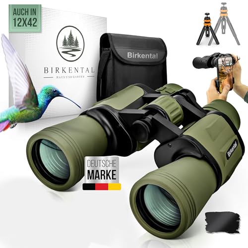 Birkental Jumelles pour Adultes 10x50 avec Accessoires - Zoom HD, étanche, léger, Compact - adapté également aux porteurs de Lunettes - Large Champ de Vision - pour la Chasse, l'astronomie (Vert)