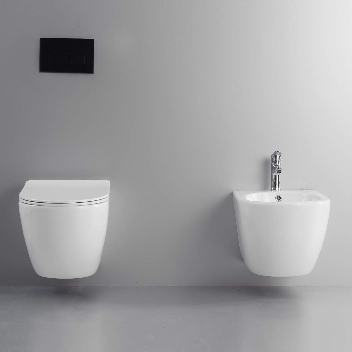 Yellowshop - Sanitari bagno sospesi filo muro - Wc rimless, copriwc soft close e bidet mod. Hoop