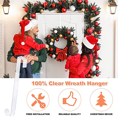 12" Clear Wreath-Hanger Non Scratch Over The Door Hooks,2 Pack Wreath-Door-Hanger Easter Halloween Christmas Decoration,Welcome Sign For Front Door Décor Inside Outside,Slim Hangers Organizer For Home #TOP3