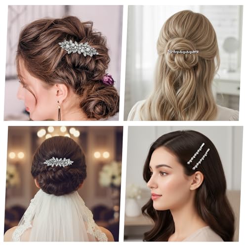 Nogeqi 4 Stück Braut Haarschmuck Hochzeit Glitzer Silber Strass Brautschmuck Haare Französische Glänzende Haarspange Hochzeit Mit Rhinestones Für Damen Frauen Mädchen Brautjungfern Hochzeiten Party