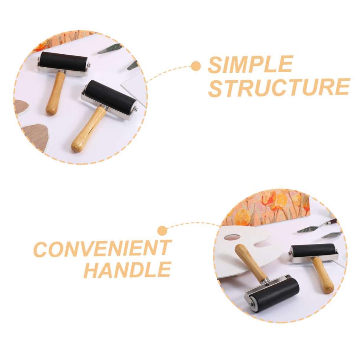 Rodillo Brayer de Impresión Negro, 4 Piezas, Mango de Madera