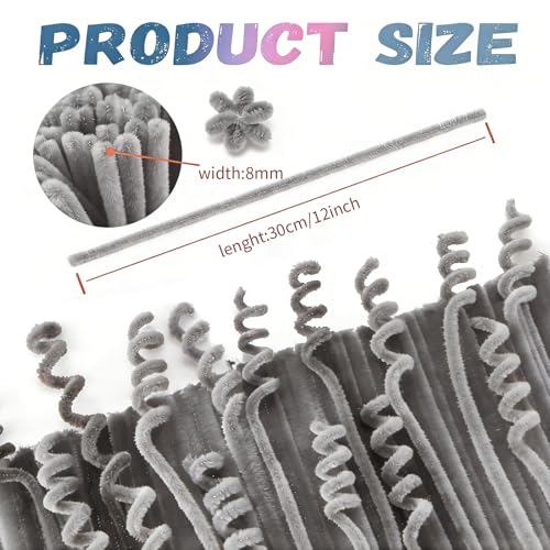 Image of 200PCS Gray Pipe Cleaners Craft Bulk,Arts Crafts,Sensory Toys,Chenille Stems Art Supplies for Projects Creative DIY Room Decor,Christmas Decorations,Fidget Toys for Ages 8-13,DIY Cute Grey Animals