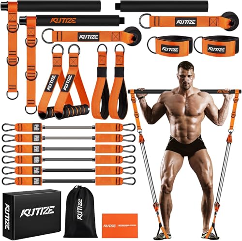 KUTIZE Pilates Equipment Heavy Duty Pilates Bar Kit with Resistance Bands for Men Strength Training Bar for Legs Hip Waist Back Arm Abs Chest Shoulders Portable Home Gym Full Body Workout