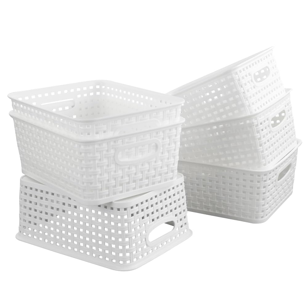 Vcansay Plastic Shallow Storage Baskets - 6 Pack, White & Grey, Organizer Bins - View #5