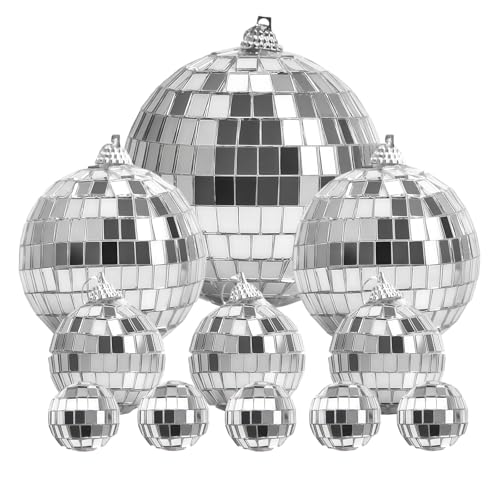 11 Stück discokugeln discokugel deko Discokugeln 2/4/6/8cm Spiegel Langlebige Disco Deko Tortendekoration für Party Bar Urlaubsdekoration Geburtstag Retro 70er Party(Silber)