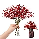 efivs arts Artificial Red Berry 8 Pack Holly Red Christmas Berries Stems for Xmas Tree Decorations Crafts and Thanksgiving Day Decor Fall