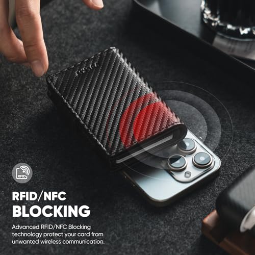 Image of VULKIT Card Holder Wallet with Airtag Holder & ID Window Pop Up Leather Wallet RFID Blocking Magnetic Closure for Men