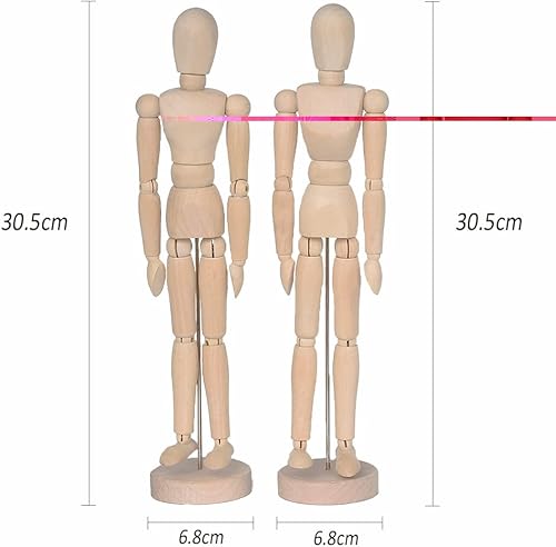 Miniatura 2 de Paquete de 2 maniquíes de madera de 12 pulgadas de alto con soporte, ideal para dibujo o decoración de escritorio (hombres y mujerespapá y mamá)
