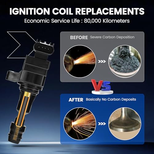 Image of Set of 4 UF491 Ignition Coil Pack Compatible with Buick Regal Verano Compatible with Chevy Equinox HHR Malibu Cobalt, Aura Ion Sky Vue L4 Replaces DG508 D522C 52-1850 DG481