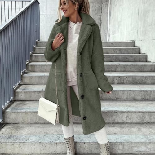 Long Teddy Coat for Women Lapel Sherpa Button Down Fleece Winter Jacket - image 6