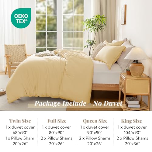 Image of MILDLY Duvet Cover Full Ultra Soft Comforter Cover Set 3pcs, Butter Yellow | Washed Microfiber Cotton-Like, Breathable Comfort, Hidden Zipper, 8 Corner Ties, OEKO-TEX Certified, Fade Resistant