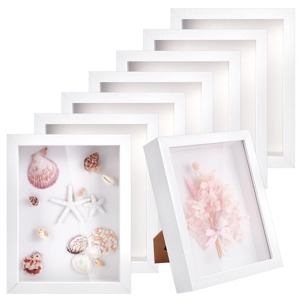 8 Cadre Photo en Bois de 6x8 Pouces avec Effet Boîte à Ombre Boîtes à Souvenirs Rectangulaires Vitrines Cadres Photo pour Souvenirs de Sport Mariages Artisanat Épinglettes Photos Blanc