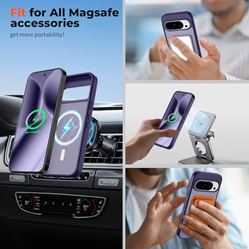 Image of SUPFINE Magnetic for Google Pixel 10 Pro XL Case with Screen Protector, (Built-in Magnets) ((Military Grade Drop Protection) Slim Translucent Shockproof Phone Case,Dark Purple