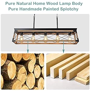 Airposta Farmhouse Rustic Wood Chandelier, 5 Lights Metal Rectangle Dining Room Swag Lighting, Kitchen Island Industrial Linear Cage Pendant Light Fixtures Hanging Lamp Airposta Farmhouse Rustic Wood Chandelier 5 Lights Metal Rectangle Dining Room Swag Lighting Kitchen Island Industrial Linear Cage Pendant Light Fixtures Hanging Lamp