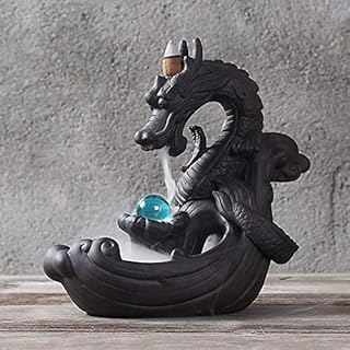Dragon Backflow Incense Burner Handmade Ceramic Dragon Incense Holder with Glass Bead and 20pcs Backflow Incense Cones Home Decor