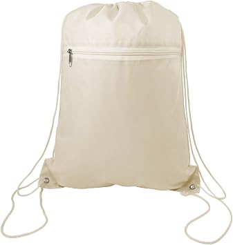 Zippered Drawstring Bag Cinch Sack Promotional Backpack Gym Travel Hike 12 Pack Natural
