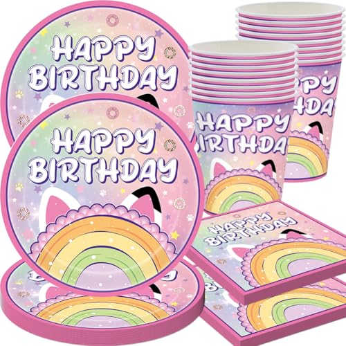 QYEHF Forniture Per Feste Di Compleanno, Set Stoviglie 60 Pezzi, Decorazioni Compleanno Rosa, Piatti, Tazze, Tovaglioli, 20 Ospiti