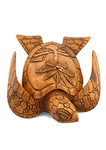 G6 Collection 12" Long Wooden Hand Carved Turtle Tortoise Statue Figurine Sculpture Handcrafted Handmade Decorative Home Decor Accent Rustic Seaside Tropical Nautical Ocean Coastal Decoration #TOP2