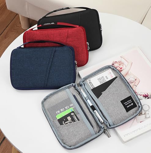 Image of House of Quirk Travel Passport Holder | Unisex Document Organizer Bag for Tickets, Bills, ID Cards, Boarding Pass, Passport - Solid Color, Lightweight & Zip Closure (Grey)