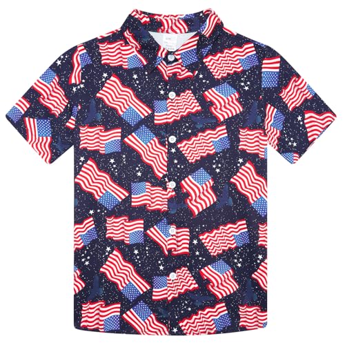 Lovekider Kids Independence Day Shirt Boys American Flag Red Holiday Party Short Sleeve Button Up Shirt 6-7 Years