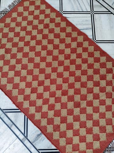 Jaipur Art & Rugs 3'x5' Reversible Kilim Area Rug – Handwoven Wool & Jute Flatweave – Indoor/Outdoor Rug for Living Room, Bedroom, Dining, High-Traffic Areas, Lake House Decor (Red Natural)