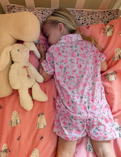 Image of Arshiner Girls Pajamas Sets Short Sleeve Kids Pjs Button Down Sleepwear