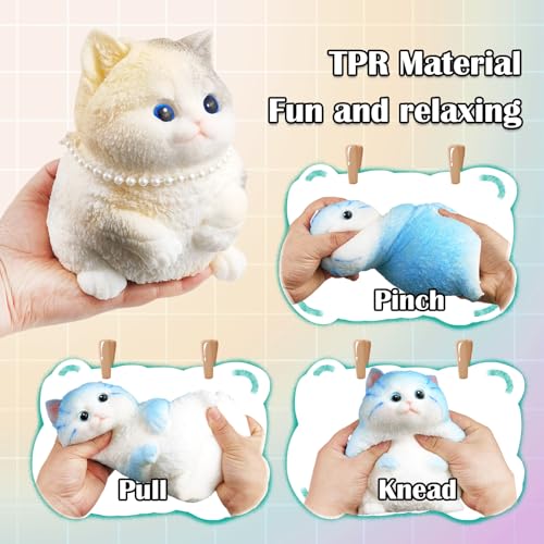 Image of Big Hand Painted Cat Squishy Toys,Large Cute Ultra Soft Kitty Squeeze Fidget Toys for Stress Relief ,Kawaii Squishies Sticky Animal Toys for Adults Kids,Decompression Sensory Balls Toys for Autism