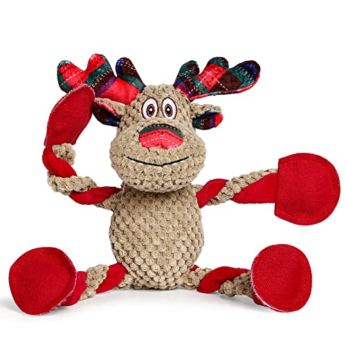 IOKHEIRA Christmas Plush Dog Squeaky Toys for Small Medium Large Dog Interactive Stuffed Dog Chew Toys with Crinkle Paper (Moose, Large)