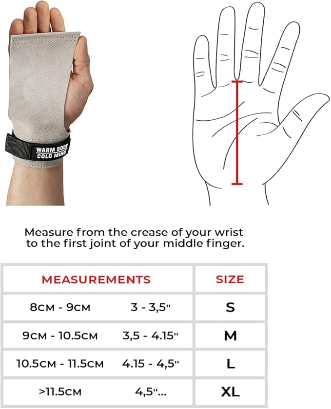 Image of WARM BODY COLD MIND Leather Hand Grips - NO Holes for Weightlifting, Powerlifting, Gymnastics, Cross Training, Pull-Ups, Weight Lifting, Wrist and Palm Protection