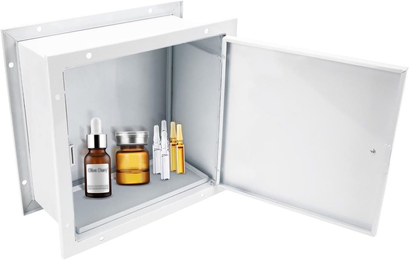 DIYTuning Specimen Lab Pass Thru Cabinet with Double Access Doors, Stainless Steel Surface, Recessed Specimen Pass-Thru Cabinet, Adjustable Flange