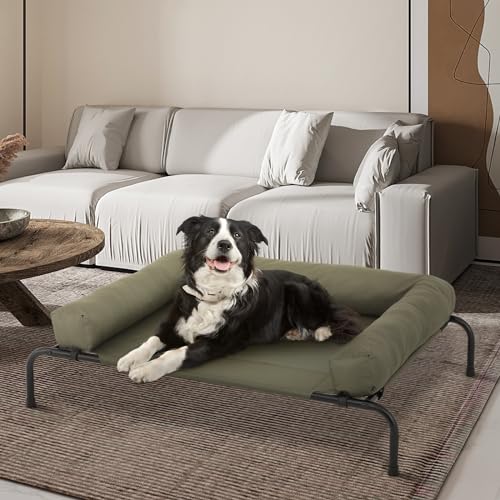 MoNiBloom Outdoor Elevated Dog Bed w/Removable Bolster, Portable Raised Outdoor Dog Bed with Stable Anti-Slip Feet & Breathable Mesh, 42 Inches Length, Dark Green by MoNiBloom - Used condition - Image 3