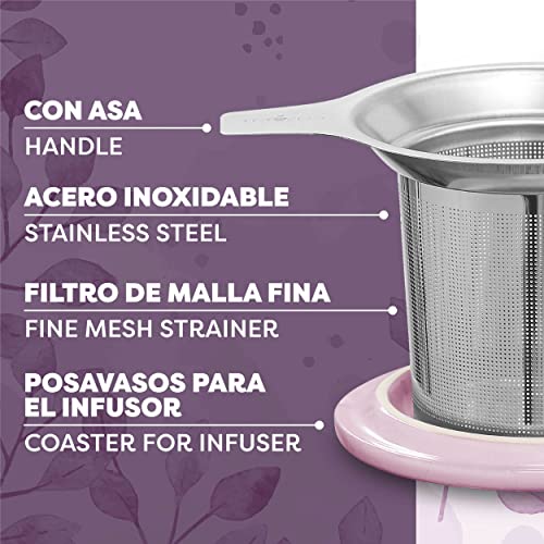 Taza de Te con Filtro y Tapa 500ml - Ceramica - Mantiene Caliente la Infusion - Rosa - Imagen 5