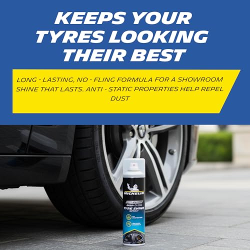 Image of Michelin Tyre Shine Polish for Car 400ml | Instant Deep Black Gloss for Tyres & Plastic Parts with UV-Protection | Restores Faded Surfaces & Prevents Premature Ageing | Long-Lasting Non-Greasy Shine