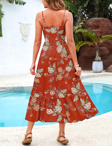 Image of Kranda Women 2026 Summer Sundress High Waist Tie Front Spaghetti Strap Long Beach Floral Tiered Maxi Dress with Pockets