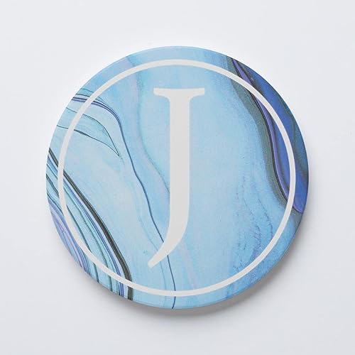 J - Letra del alfabeto de ágata azul, decoración del hogar Joyride, posavasos de cerámica individual, posavasos individuales de 4 pulgadas, parte