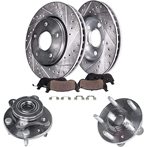 Image of Detroit Axle Replacement for Ford Taurus Freestyle Mercury Sable Montego 5 | Lug Front Drilled Slotted Disc Rotor w /Ceramic Brake Pad + Wheel Hub Bearing - 6pc