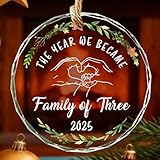 Baby's First Christmas Ornament 2025 - Personalized Our First Christmas Ornament as Family of Three - Custom Round Cyrstal Keepsake for Boys & Girls - New Parents Gifts for Mom, Dad & Newborn