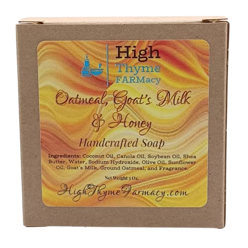 High Thyme Farmacy Oatmeal, Goat's Milk & Honey Handmade Soap - Exfoliating Goat Milk Soap - Dry Skin Remedy Goats Milk Soap - Lye Soap With Colloidal Oatmeal - Soothing Oatmeal Soap #TOP2
